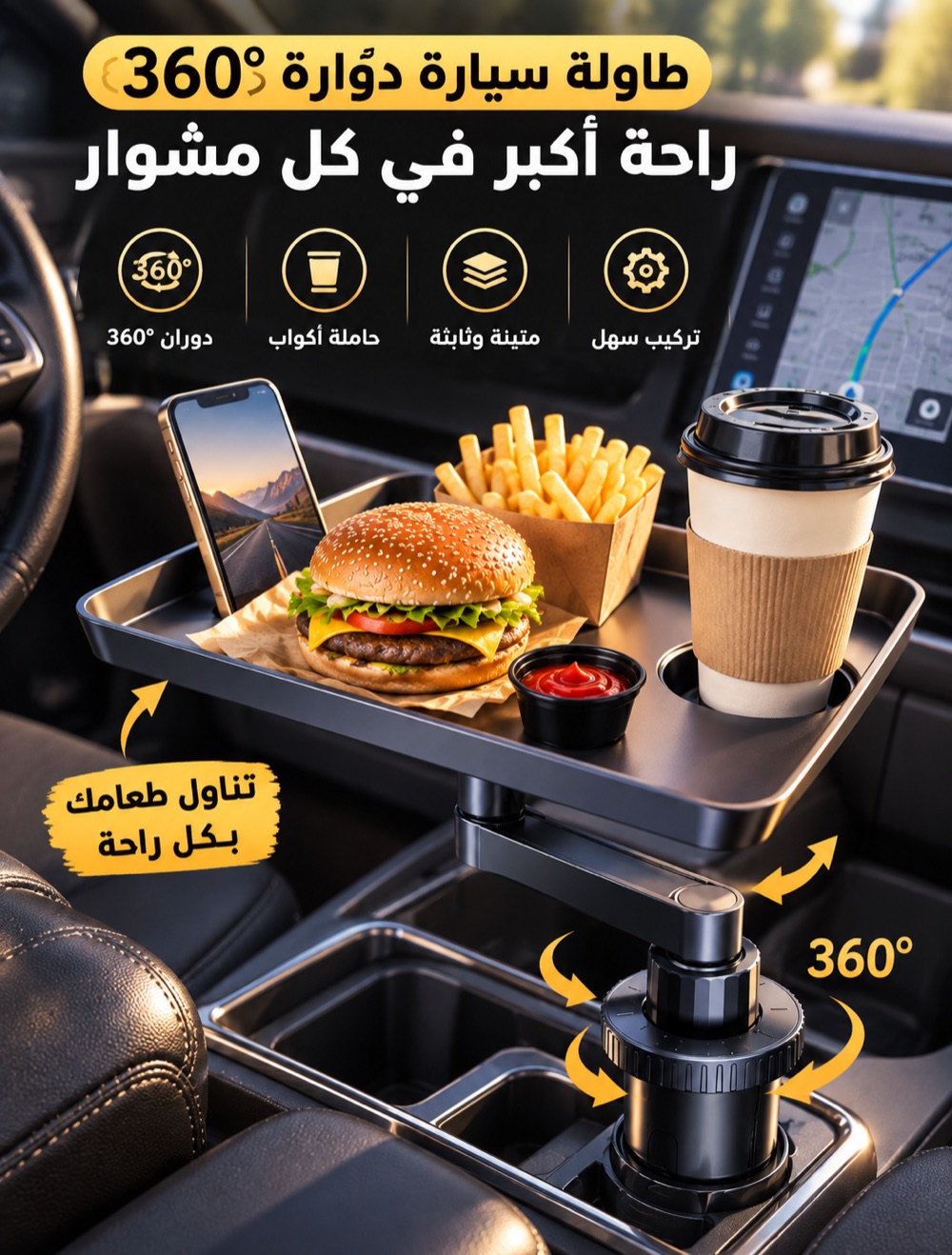 طاولة سيارة دوارة راحة أكبر في كل مشوار